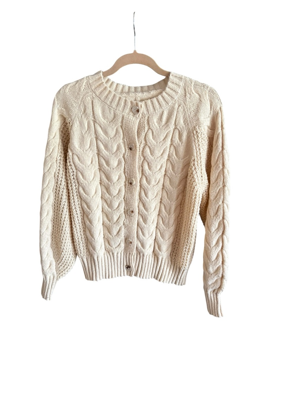 Saodimallsu Cream Cable Knit Cardigan Sweater Soft Cozy Cottagecore